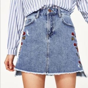 Zara Embroidered Jean Skirt